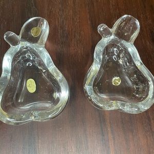 Vintage Handcut Italian crystal pear small dish. Two. Made by A.Puthod.